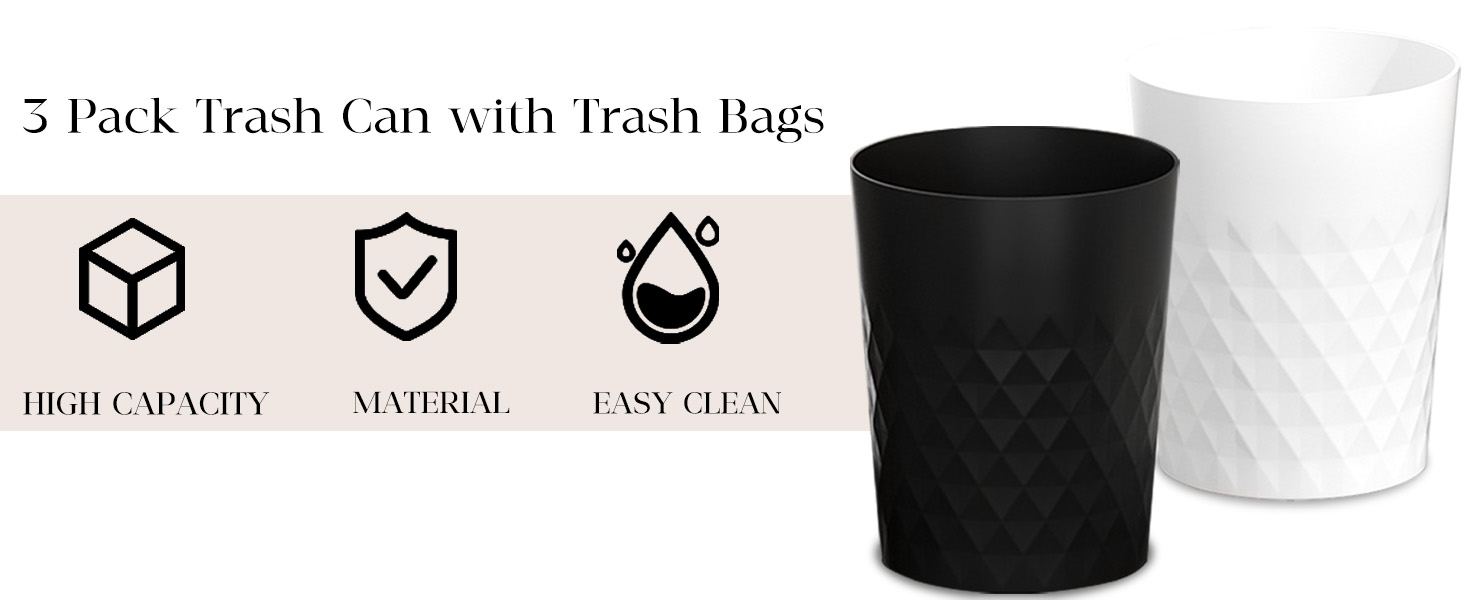 The bathroom wastebasket is made of high quality PP material, durable and easy to clean