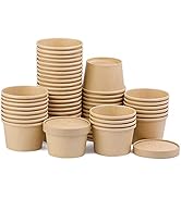 50 Pack 8 Oz Disposable Paper Soup Cups, Paper Ice Cream Cups, Paper Food Containers with Vented ...