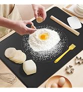 Silicone Baking Mat 24" x 16", Extra Thick Dough Rolling Mat with Measurements and Edge Heighteni...