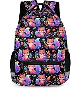 KOYI Neon Galaxy Fox Backpack for Girls, Rainbow Magical Aesthetic School Bag with Reflective Str...