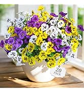 20 Pcs Artificial Fake Pansy Flowers for Outdoors, Faux Silk Pansies Spring Flowers UV Resistant ...