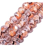 NITOPUPU 7.5×10mm 50pcs Orange Yellow Brown Stripe Faceted Lampwork Glass Beads for Jewelry Makin...