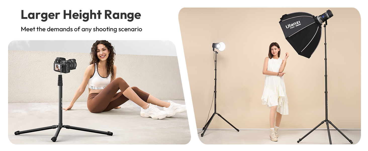 light stand height adjustable from 2ft to 8.85ft
