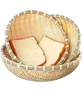 Cedilis 3 Pack Bamboo Basket Tray, Wicker Bread Basket, 100% Natural Handmade Woven Fruit Basket,...