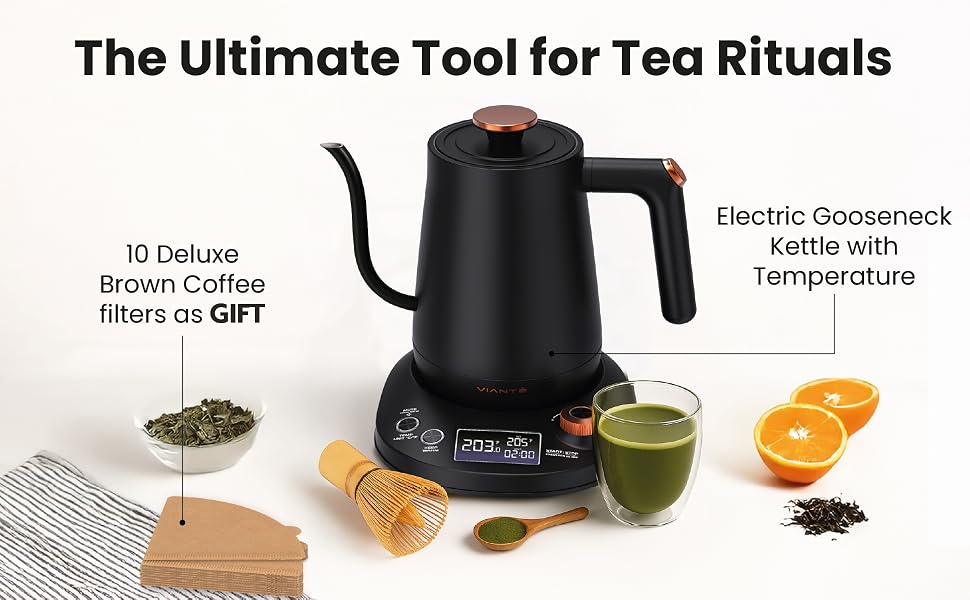 best barista bundle includes 1 gooseneck kettle with thermometer & 10 deluxe coffee filters as gift