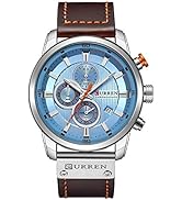 Men Sport Chronograph Quartz Watch Brown Leather Strap Date 30M Waterproof Military Male Wrist Watch