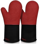Extra Long Silicone Oven Mitts, sungwoo Durable Heat Resistant Oven Gloves with Quilted Liner Non...