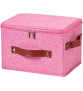 LOLUVIZCO Storage Bin Box with Zippered Lid Cotton Linen Fabric Decorative Basket with PU Leather...