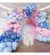 Pink and Blue Balloon Arch Kit, 102pcs Metallic Blue Pink Confetti Difference Sizes Latex Balloon...