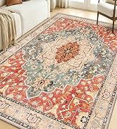 OLANLY 4x6 Washable Area Rugs, Soft Non Slip Carpet for Bedroom Living Room | Brick Red Boho Vint...