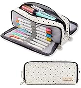 iSuperb Multi Compartments Pencil Case 3 Zippers Pencil Pouch Bag Square Grid Cosmetic Bags Organ...