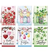 VISSTREE 6 Pcs Valentines Day Kitchen Towels Sets, St. Patrick's Day Easter Dish Towels, Red Hear...