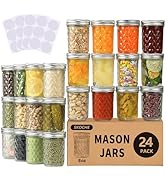 SKOCHE Mason Jars 8 oz 24 Pack Half Pint Canning Jars with Regular Airtight Lids and Bands, Small...