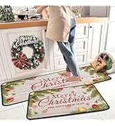 Merry Christmas Kitchen Rugs and Mats Set 2 PCS, Christmas Indoor Floor Mats for Winter, Xmas Doo...