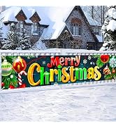 BlissYard Merry Christmas Fence Banner Candy Cane Decor 78 x 17 Inch | Christmas Sign Backdrop, M...