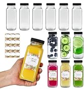 Alotpower 8 oz Glass Juice Bottles with Lids 12Pack, 240ml Square Reusable Drinking Bottles for J...