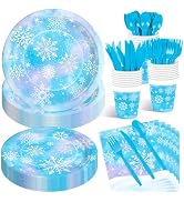 175 Pcs Snowflake Winter Wonderland Tableware Set - Serves 25, Snowflake-Themed Disposable Plates...