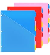 WOT I 8-Tab Plastic Dividers w/Front Pockets - 3 Sets, Multicolor Dividers with Pockets for Binde...