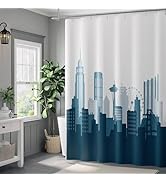 jinchan Navy Blue and White Ombre Shower Curtain City Skyline Unique Design Shower Curtains for B...