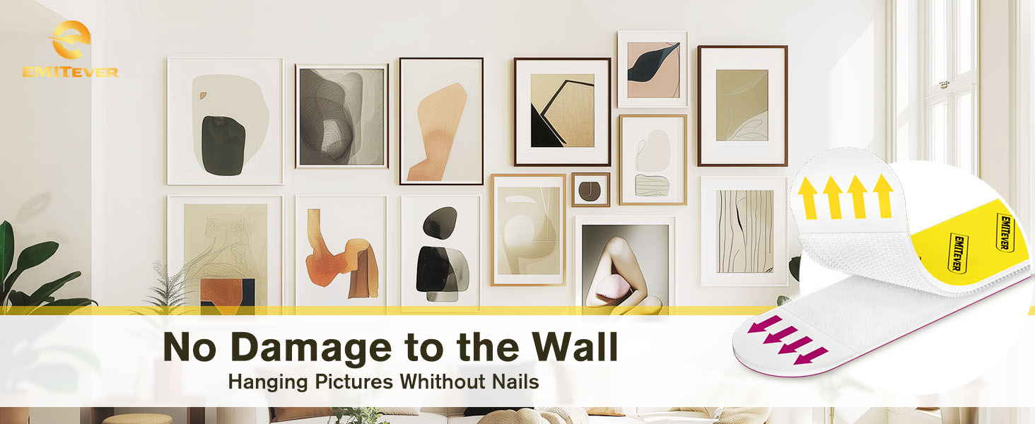 EMITEVER Picture Hanging Strips Heavy Duty, Damage Free Hanging Picture Hangers for Walls