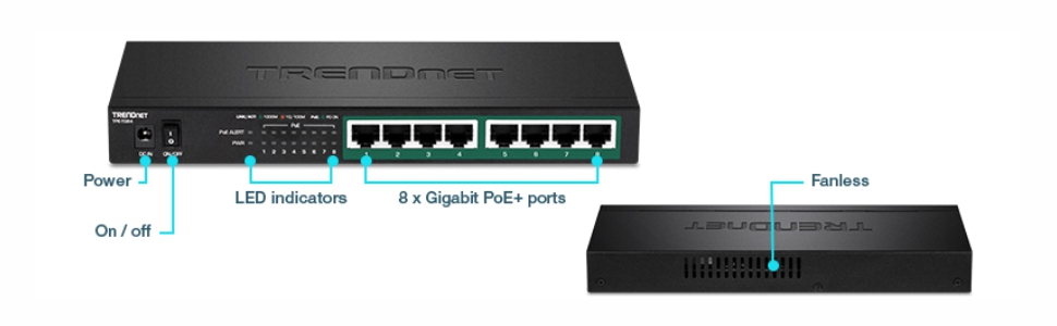 8 Port Gigabit PoE+ Switch, Gigabit Copper, 10/100/1000Mbps Switch,