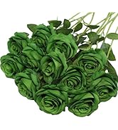 Artificial Green Roses Flowers, 12 Pcs Fake Rose in Bulk, Long Stem Realistic Silk Roses Bouquet ...