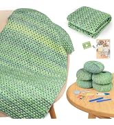 Aeelike Blanket Crochet Kit for Beginners, Super Easy Crochet Blanket Kit with Soft & Colorful Gr...