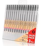 HANKU 15 Pack Black Ink Gel Pens, 0.5 mm Fine Point Pen No Bleed Through, Japanese Style Smooth W...