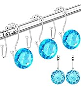 12PCS Shower Curtain Hooks Rings for Bathroom, Double Hooks Glide Anti Rust Crystal Rhinestones S...