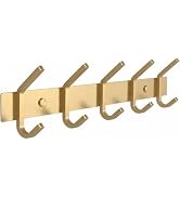 SAYONEYES Brushed Gold Wall Mounted Coat Rack – 15 Inch Stainless Steel Rail with 5 Double Coat H...