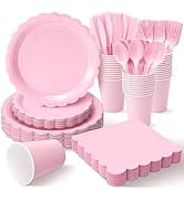 Vyntra 350 Pcs Party Supplies Set, Serve 50 – 7” & 9” Scalloped Paper Plates, Cups, Napkins, Fork...