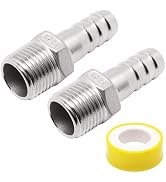 Sydien 2Pcs 1/2'' Hose Barb Fitting, Diameter 15mm Barb x 1/2'' NPT Male Hex Head Coupler 304 Sta...