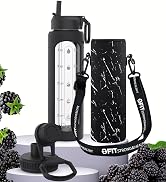 glass Water Bottle black straw carrier holder strap 32oz