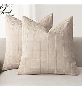Foindtower Set of 2 Decorative Linen Check Throw Pillow Covers Neutral Farmhouse Vintage Cushion ...
