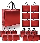 cabzymx 15 Pcs Glossy Red Reusable Gift Bags with Handle, 12.6 x 4.7 x 11 In Christmas Gift Bags ...