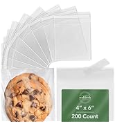 Seal Fresh 4 x 6 Inch Cellophane Bags 200 Pack — Clear Self-Sealing Resealable Treat Bags for Coo...