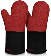 Extra Long Silicone Oven Mitts, sungwoo Durable Heat Resistant Oven Gloves with Quilted Liner Non...