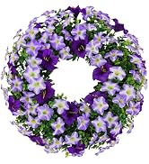 U'Artlines 20 Inch Summer Silk Floral Wreaths for Front Door, Artificial Boxwood Wreath with Purp...