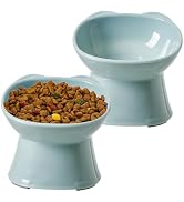 KSIA Klear Elevated Cat Bowls 2 Pack, Tilted Raised Cat Bowl for Food and Water, 4.72" Wide, Whis...