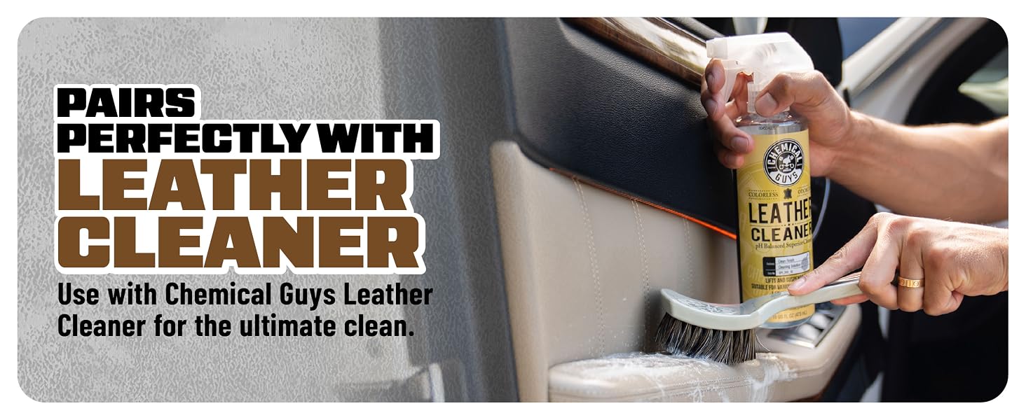 Use after spraying cleaner and before wiping and conditioning leather.