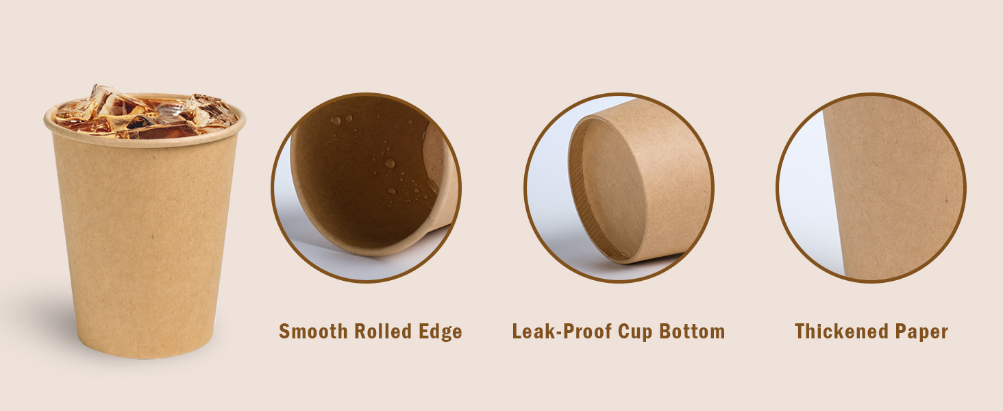 Kraft paper Cups Brown Disposable Paper Coffee Cups Unbleached Cups for Hot/Cold