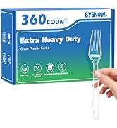 BYSNOW 360 Count Clear Disposable Plastic Forks Heavy Duty Cutlery Set | Extra Heavy Duty, BPA-Fr...