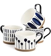 SOUJOY Set of 4 Large Ceramic Coffee Mugs, 15 Oz Hand Painted Coffee Cups with Handles, Vintage G...