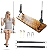 Premkid Carbonized Hanging Wooden Swing, Swing Seat 24"x 8"x 1.2", Tree Swing for Adults Kids wit...
