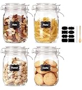 Flrolove Glass Kitchen Storage Canister Mason Jars with Lids,32oz Airtight Glass Canister with Hi...
