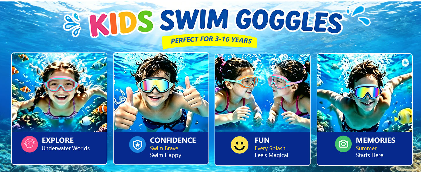Water Goggles for Kids Happy Water Time swim goggles for swimming lessons