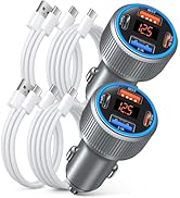 USB C Car Charger, 65W 4-Port 12V USB Car Power Cigarette Lighter Adapter with Voltage Display QC...