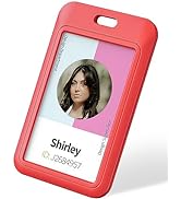 Uniclife 3 Pack Sliding ID Badge Holder Vertical Hard Plastic Case with Clear Window Red Card Pro...