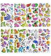 104 PCS 3D Glitter Stickers for Kids – 8 Sheets Sparkly Puffy Animal Stickers, Reusable Waterproo...