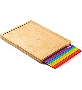 Bamboo Wood Cutting Board Set with 7 Flexible Cutting Mats with Food Icons, Easy to Clean Cutting...